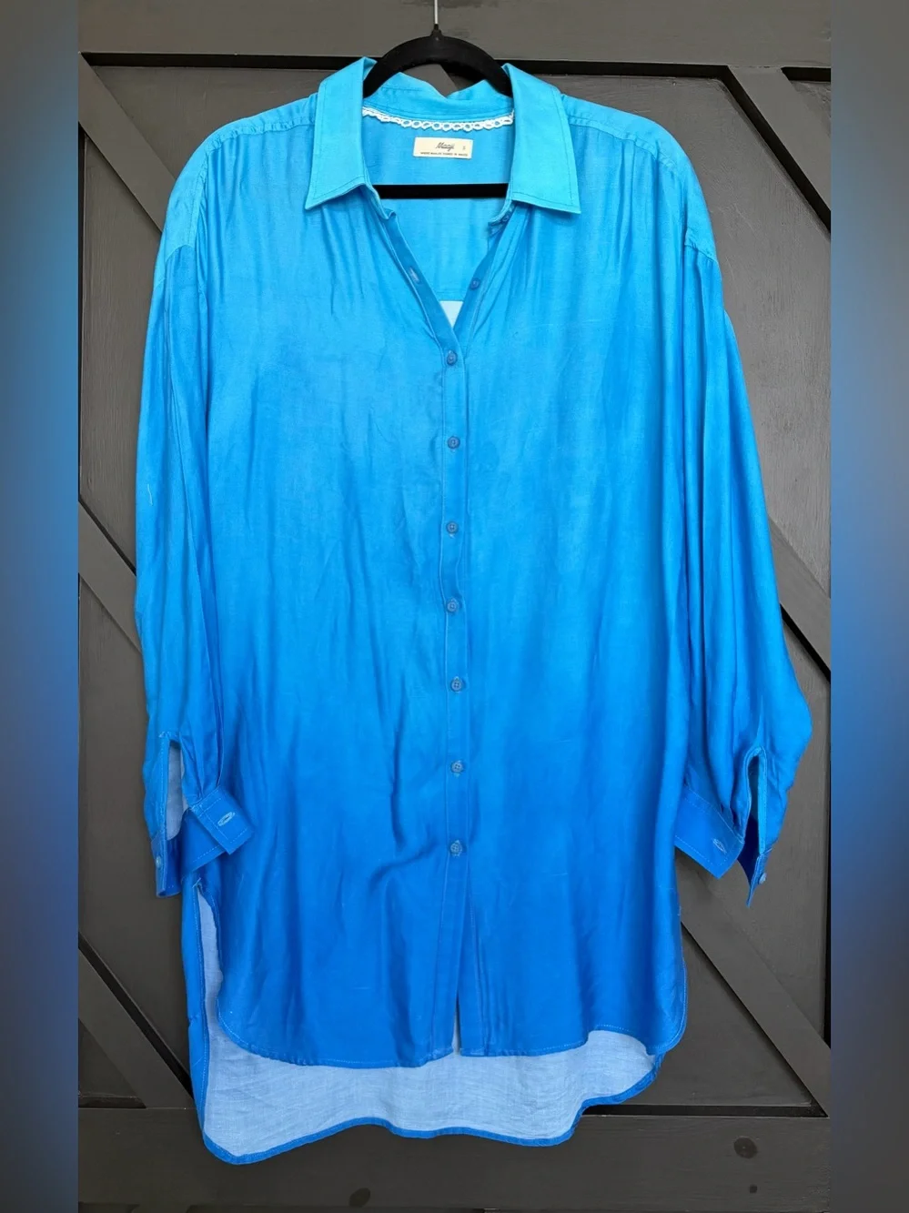 Maaji Larissa Button-Up Cover-Up Shirt in Blue Ombré, Size Small